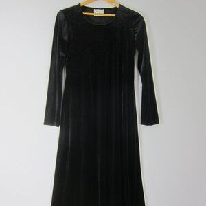 Vtg 90s Dressing Clio Women S Black Velvet Maxi Dress Stretch Knit Long Sleeves